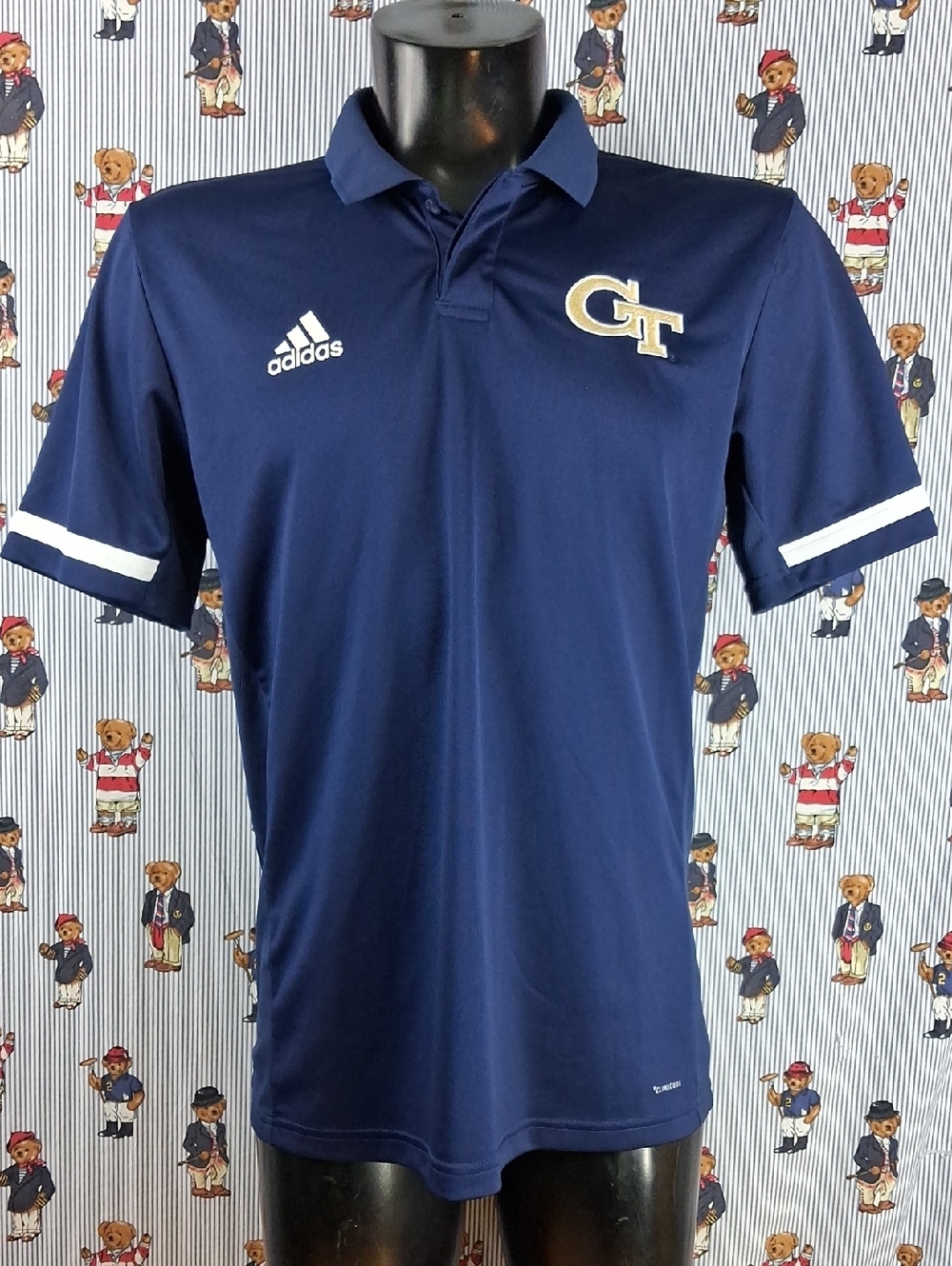 Georgia Tech Adidas Climacool Blue & Gold Stitched Logo Lrg Casual Golf Shirt